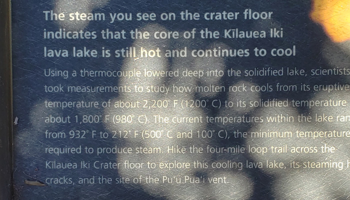 informational sign about lava lake
