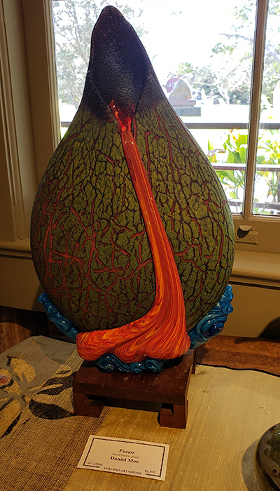 glass sculpture with lava flow